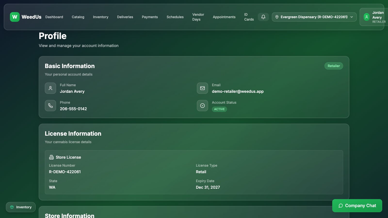 Profile page